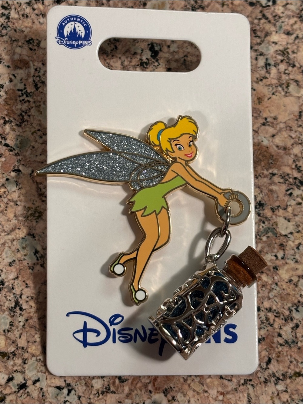 Disney Trading Pin Tinker Bell Glass Pixie Dust Jar Lantern Dangle Peter Pan New